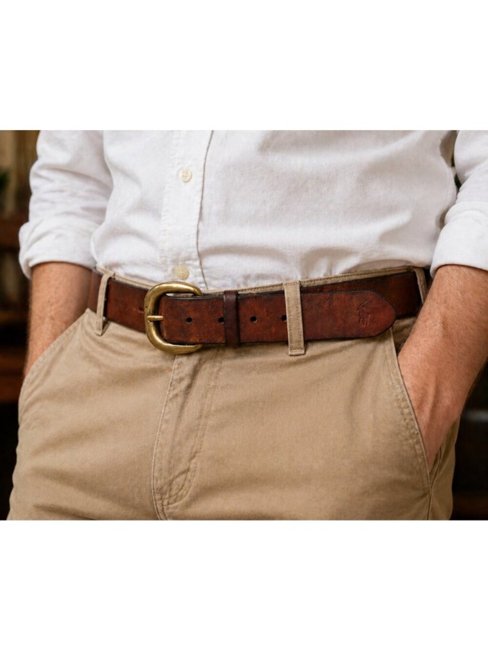 Polo Ralph Lauren Brown Leather Belt Brass Buckle Vintage Size 34 USA
